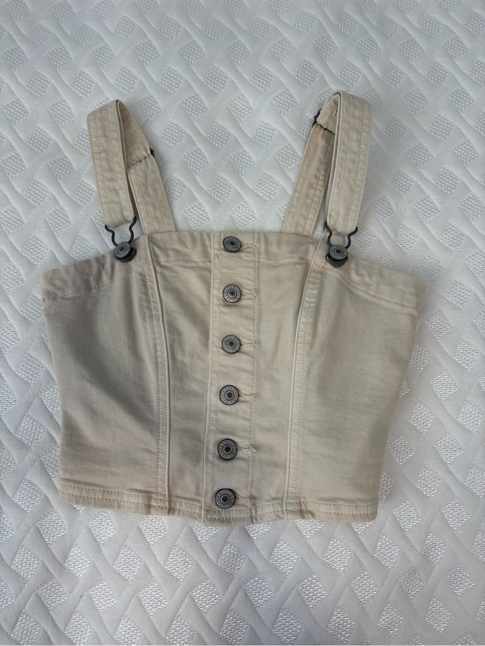 American Eagle Beige Button-Front Corset Crop Top with Adjustable Straps XS